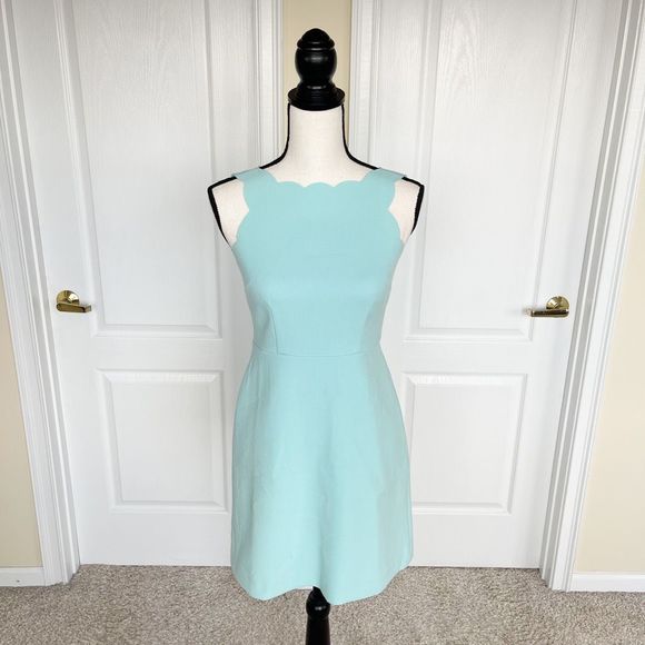 Loft 00P Baby Blue Scalloped Sleeveless Knee Length Dress - Picture 1 of 12